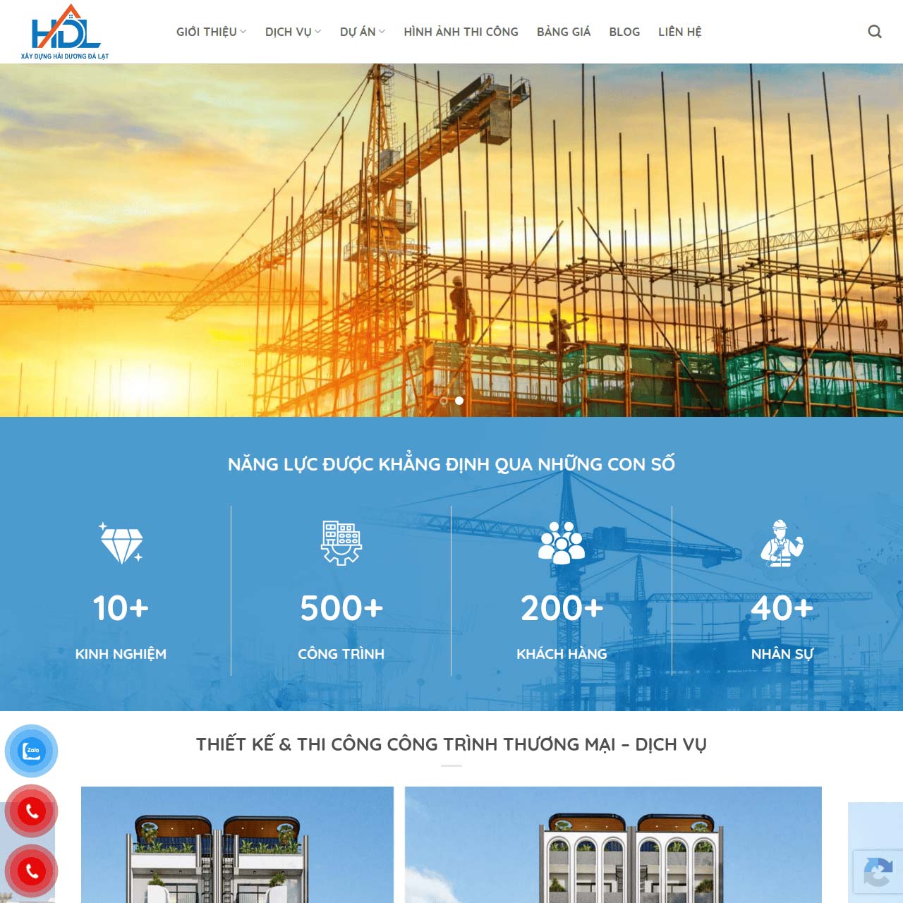 Báo giá thiết kế website xây dựng