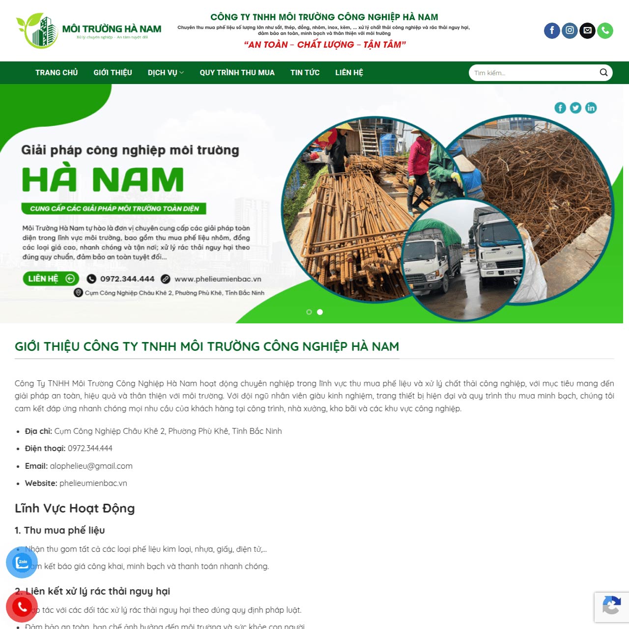 Mẫu website môi trường hiện đại