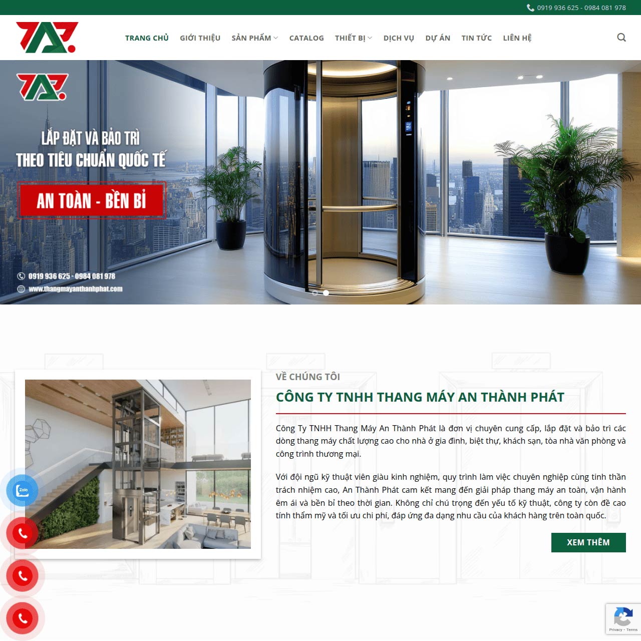 Mẫu website thang máy Mẫu website thang máy