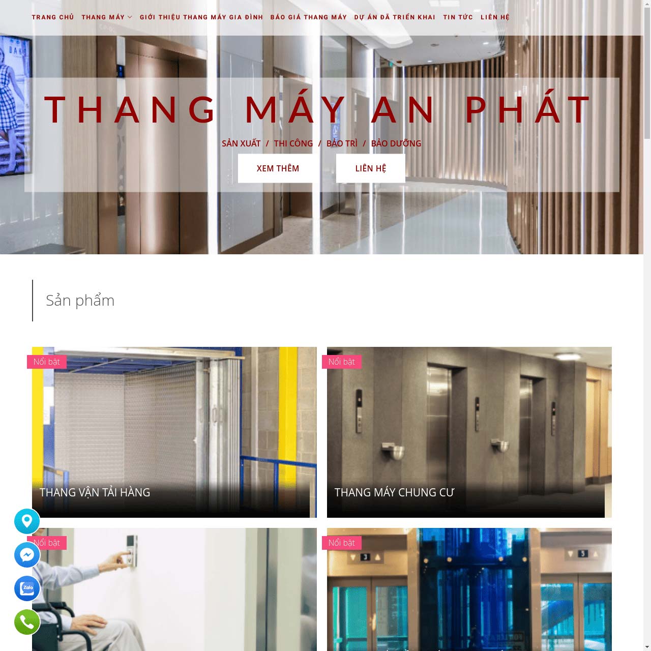 Website doanh nghiệp sản xuất và lắp đặt thang máy