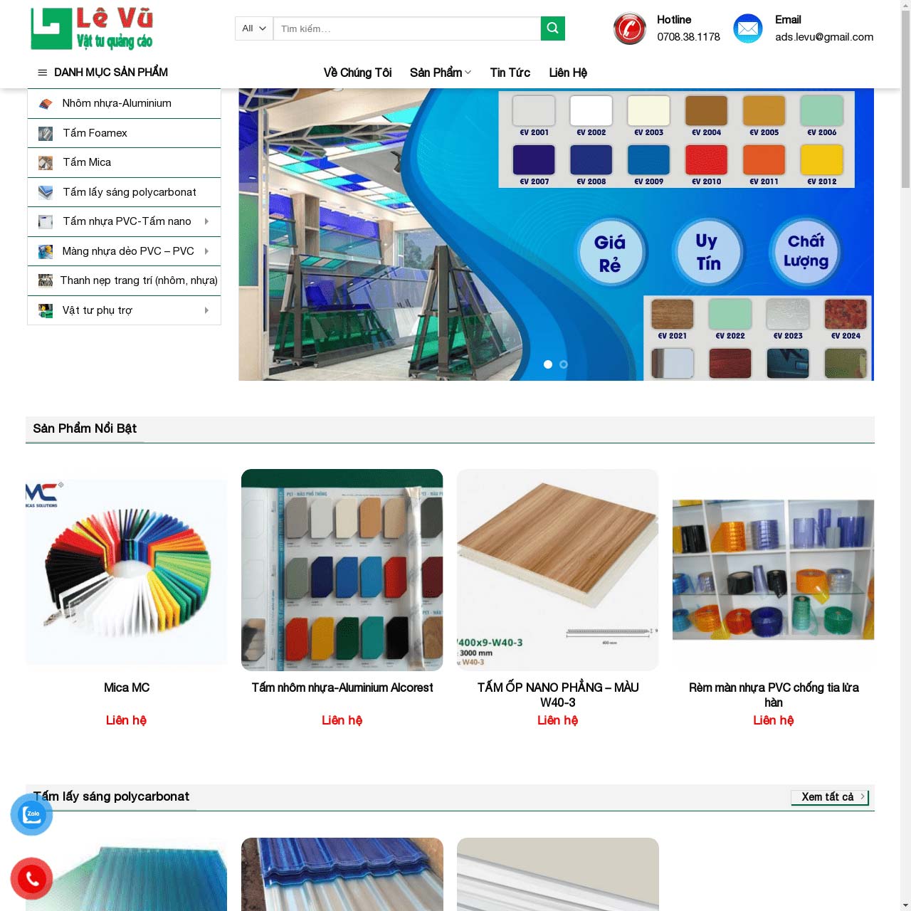 Mẫu website vật tư quảng cáo Mẫu website vật tư quảng cáo