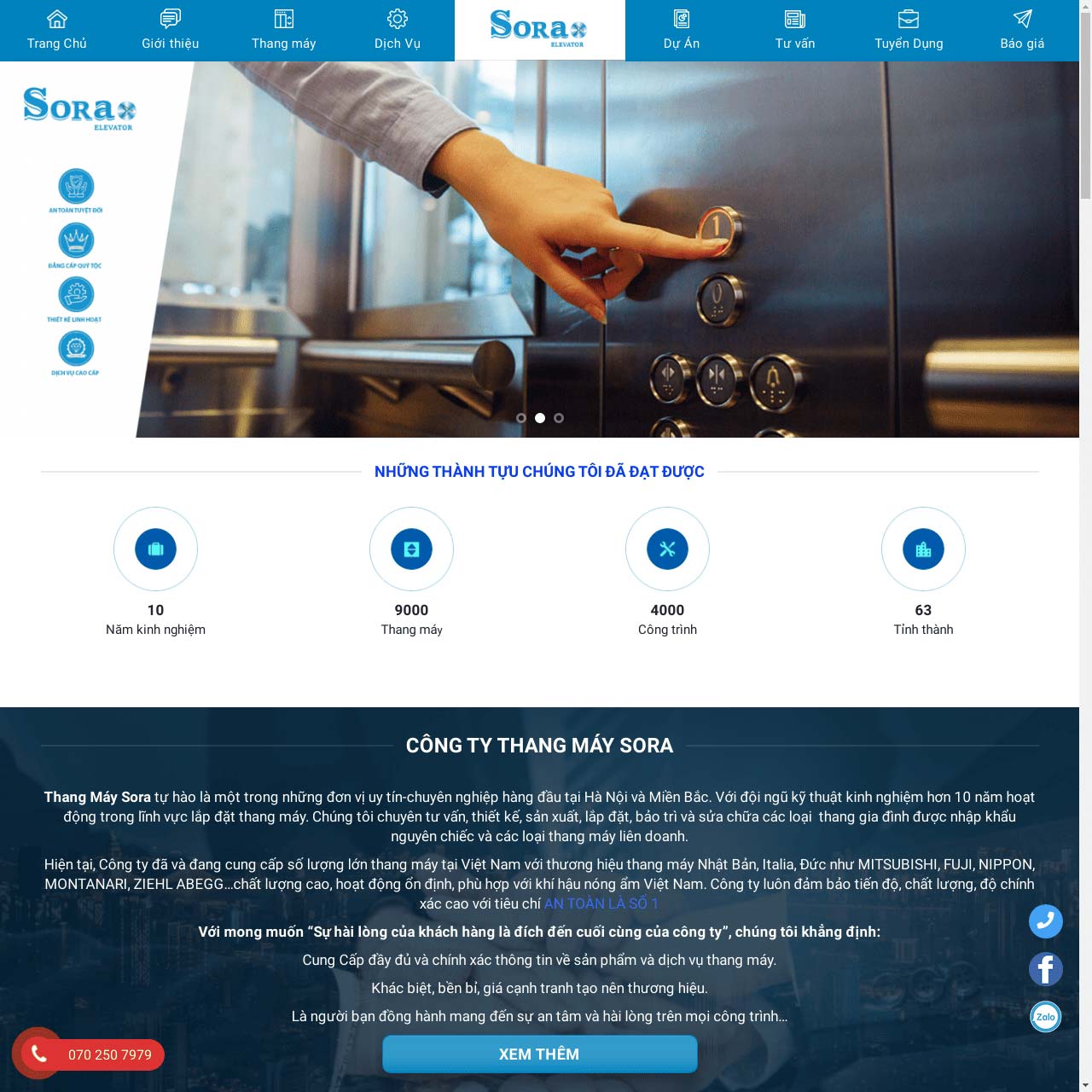 Giao diện website công ty thang máy chuyên nghiệp