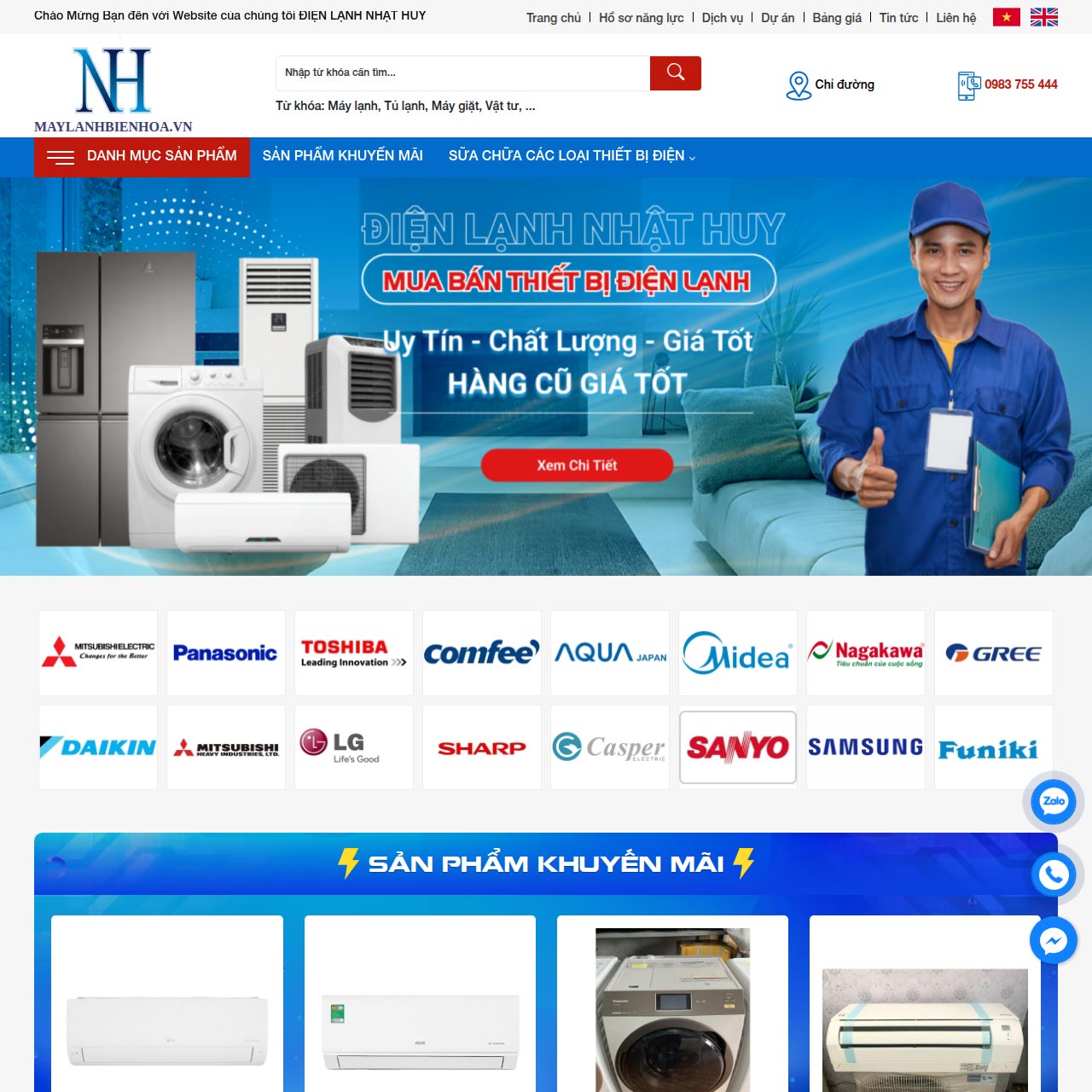 Mẫu website điện lạnh thương mại điện tử Mẫu website điện lạnh thương mại điện tử