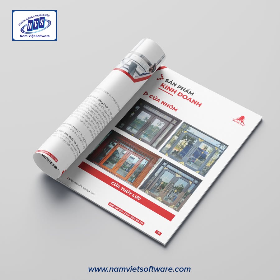 Bố cục catalogue nhôm kính trình bày thông tin sản phẩm